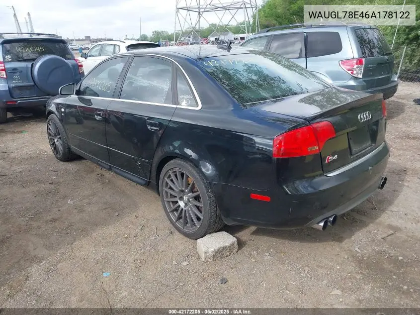 2006 Audi S4 4.2 VIN: WAUGL78E46A178122 Lot: 42172205