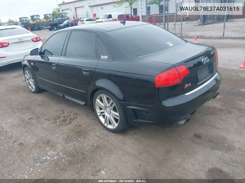 2007 Audi S4 4.2 VIN: WAUGL78E37A031615 Lot: 42246441