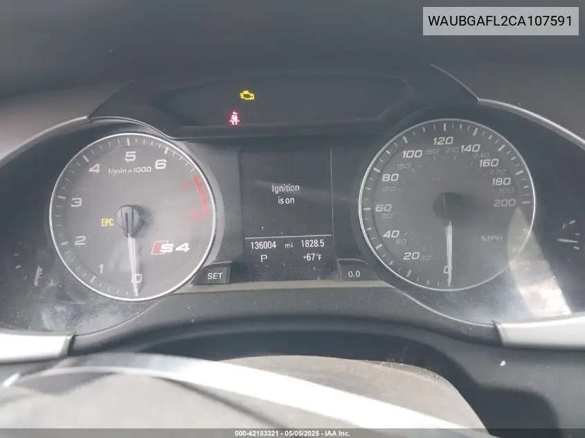 2012 Audi S4 3.0 Premium Plus VIN: WAUBGAFL2CA107591 Lot: 42183321