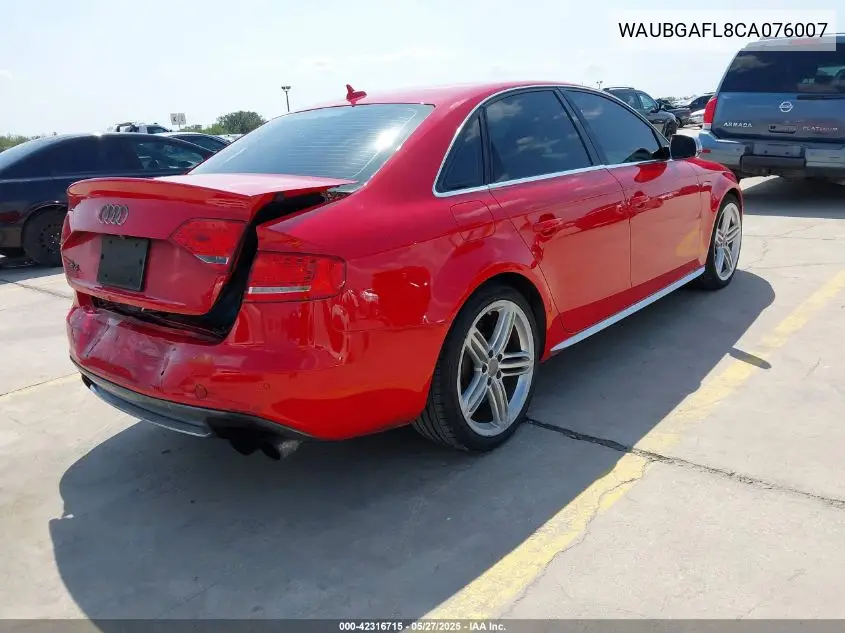 2012 Audi S4 3.0 Premium Plus VIN: WAUBGAFL8CA076007 Lot: 42316715