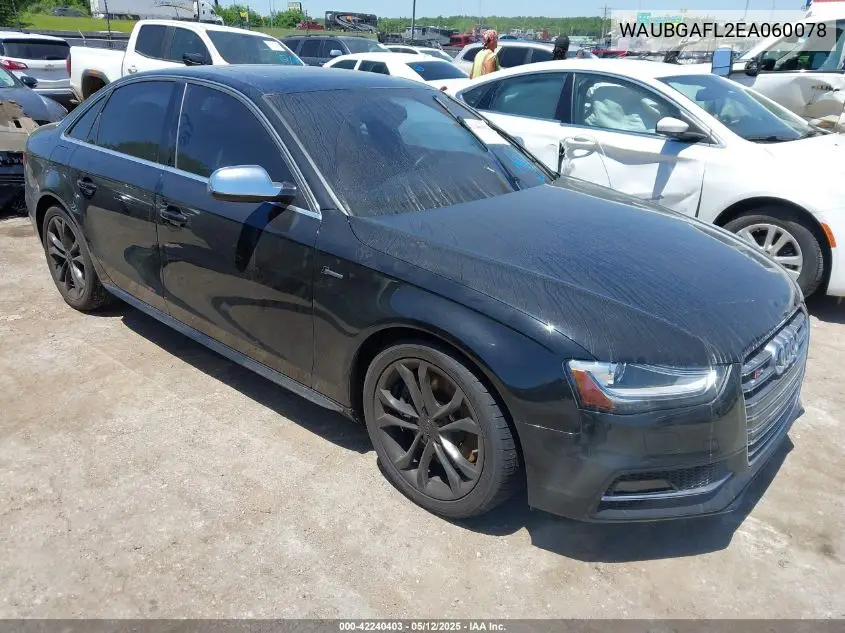 2014 Audi S4 3.0T Premium Plus VIN: WAUBGAFL2EA060078 Lot: 42240403