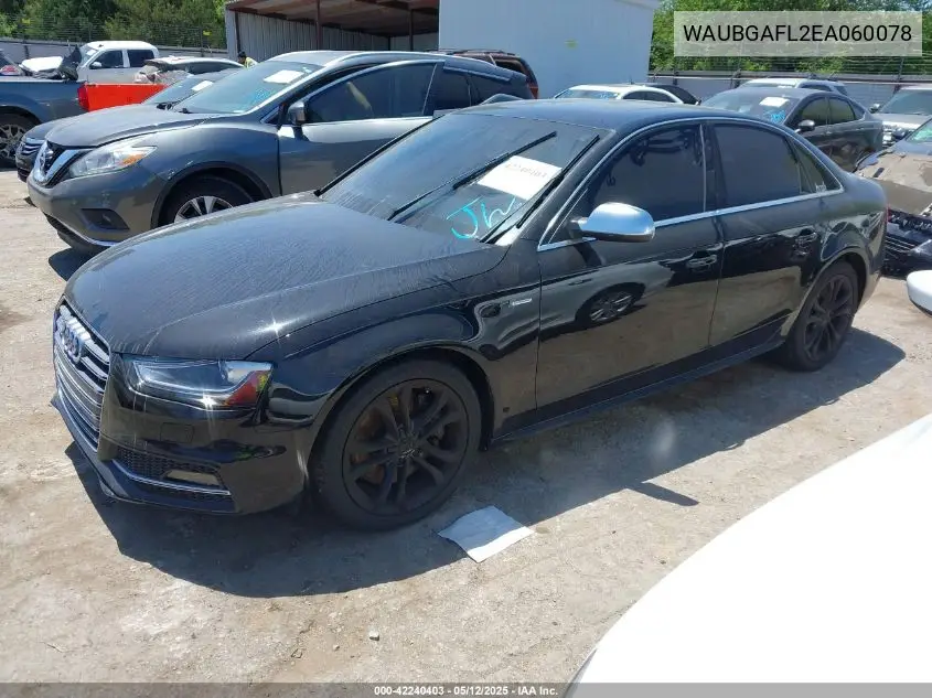 2014 Audi S4 3.0T Premium Plus VIN: WAUBGAFL2EA060078 Lot: 42240403