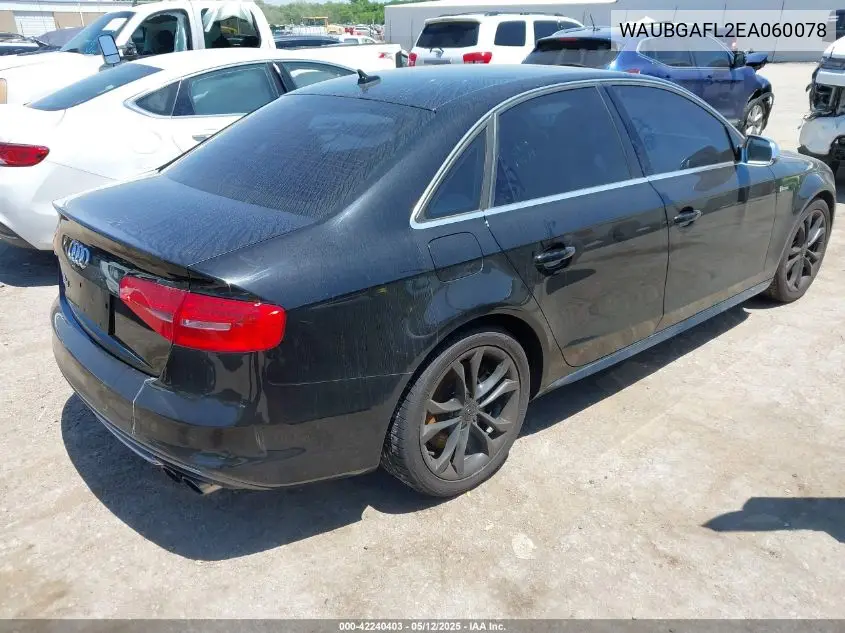 2014 Audi S4 3.0T Premium Plus VIN: WAUBGAFL2EA060078 Lot: 42240403