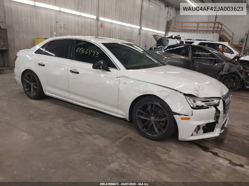 2018 Audi S4 3.0T Premium Plus VIN: WAUC4AF42JA003623 Lot: 41966473