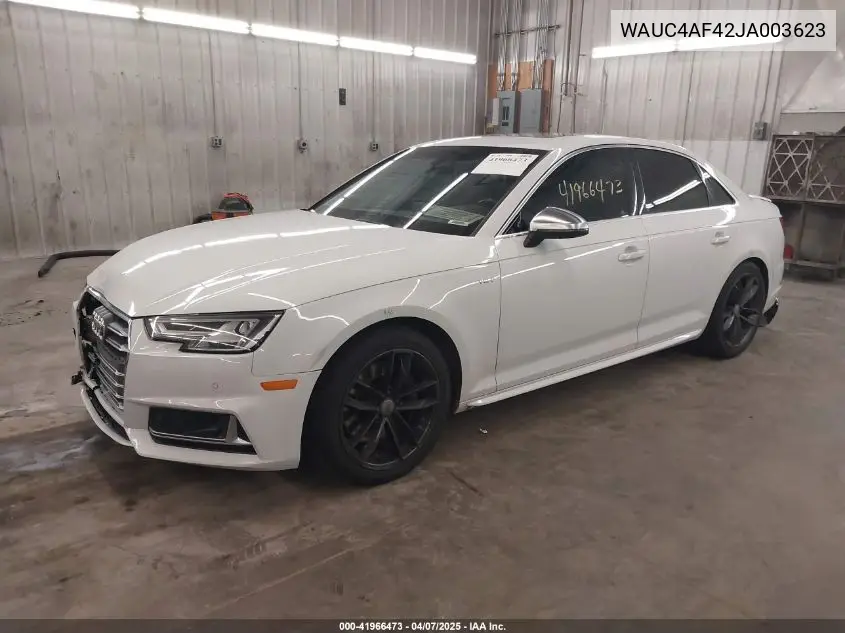 2018 Audi S4 3.0T Premium Plus VIN: WAUC4AF42JA003623 Lot: 41966473