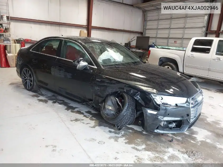 2018 Audi S4 3.0T Premium Plus VIN: WAUC4AF4XJA002946 Lot: 42319173