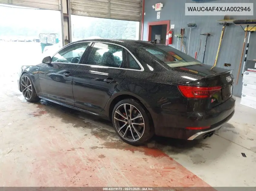 2018 Audi S4 3.0T Premium Plus VIN: WAUC4AF4XJA002946 Lot: 42319173