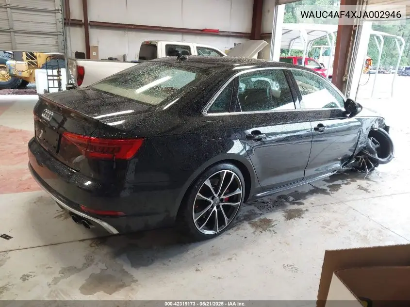 2018 Audi S4 3.0T Premium Plus VIN: WAUC4AF4XJA002946 Lot: 42319173