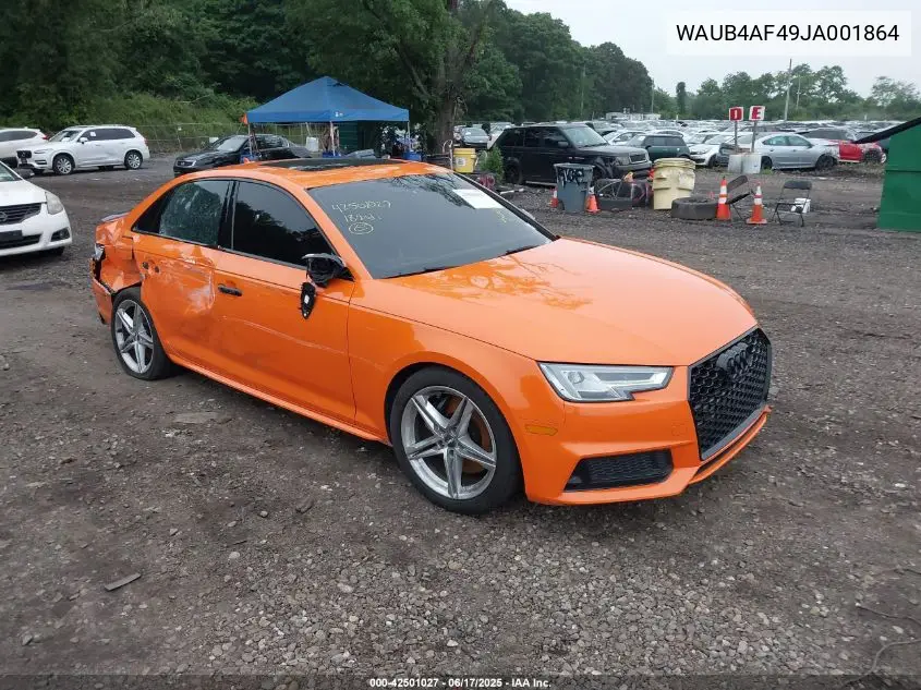 2018 Audi S4 3.0T Premium Plus VIN: WAUB4AF49JA001864 Lot: 42501027