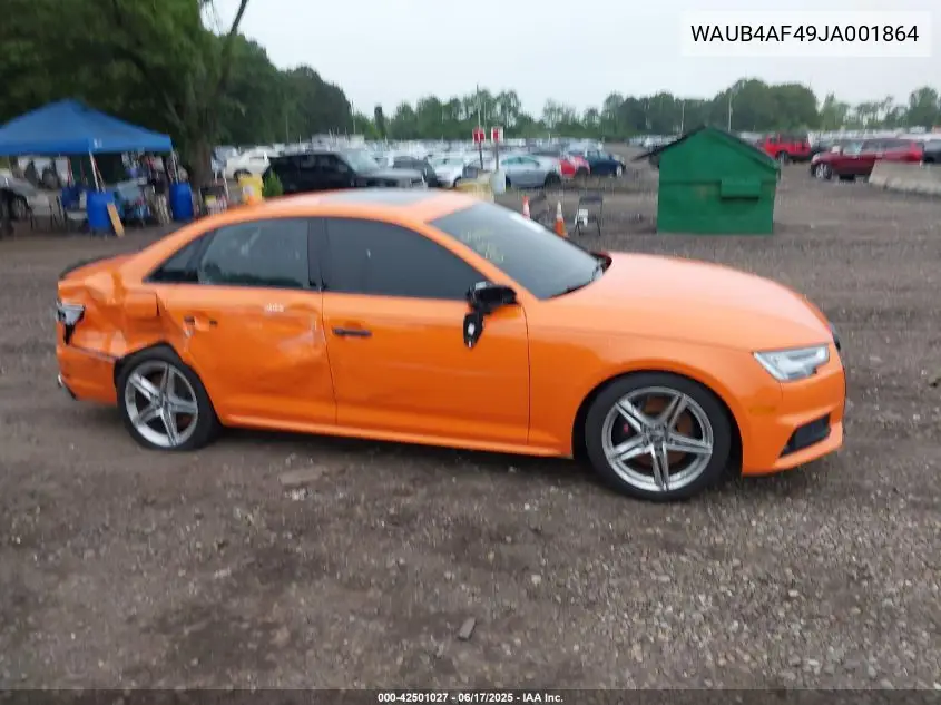 2018 Audi S4 3.0T Premium Plus VIN: WAUB4AF49JA001864 Lot: 42501027