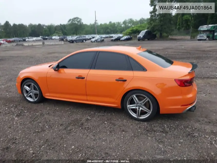 2018 Audi S4 3.0T Premium Plus VIN: WAUB4AF49JA001864 Lot: 42501027