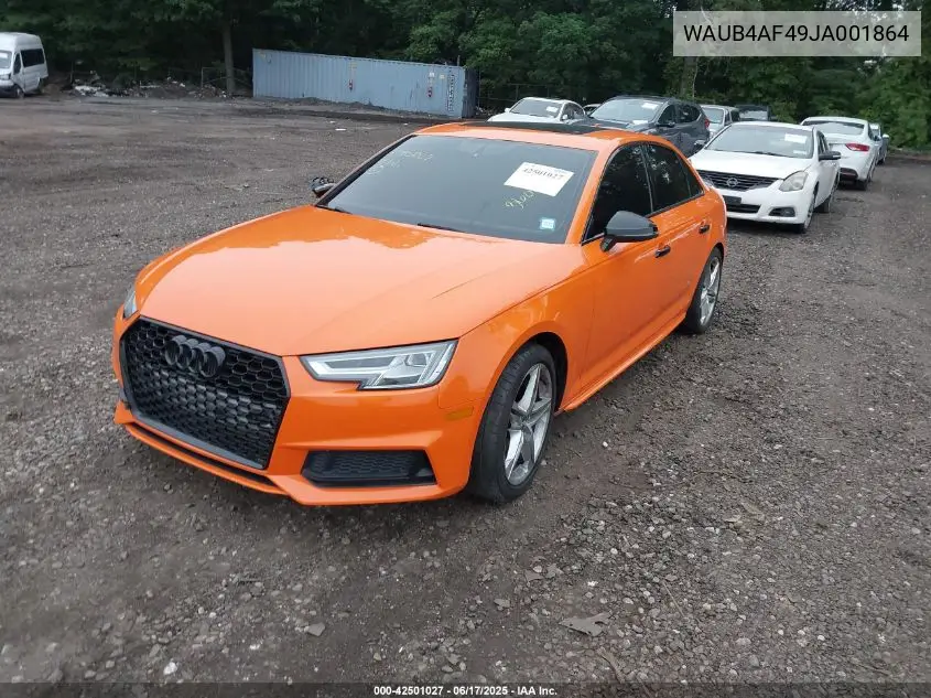 2018 Audi S4 3.0T Premium Plus VIN: WAUB4AF49JA001864 Lot: 42501027