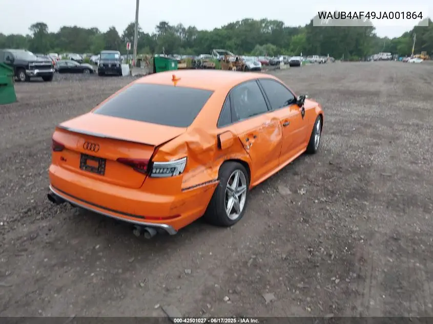 2018 Audi S4 3.0T Premium Plus VIN: WAUB4AF49JA001864 Lot: 42501027