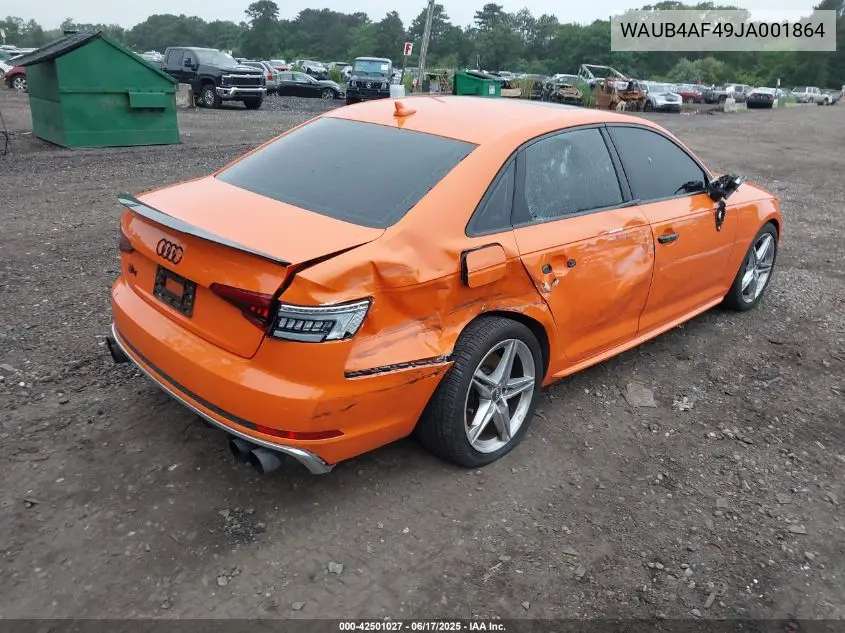 2018 Audi S4 3.0T Premium Plus VIN: WAUB4AF49JA001864 Lot: 42501027