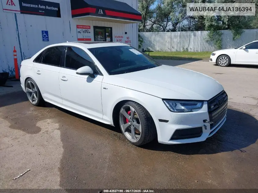 2018 Audi S4 3.0T Premium Plus VIN: WAUB4AF44JA136394 Lot: 42527198