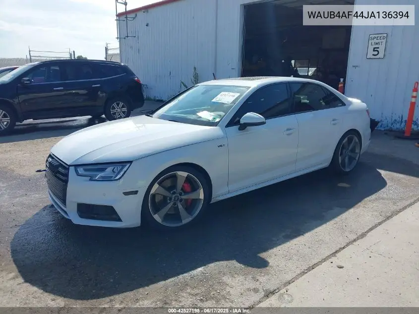 2018 Audi S4 3.0T Premium Plus VIN: WAUB4AF44JA136394 Lot: 42527198