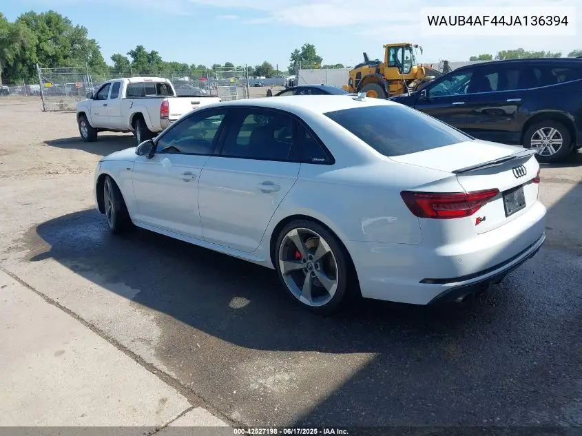2018 Audi S4 3.0T Premium Plus VIN: WAUB4AF44JA136394 Lot: 42527198