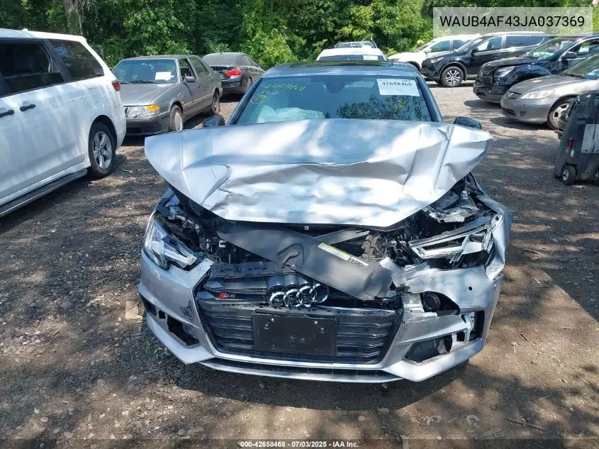 2018 Audi S4 3.0T Premium Plus VIN: WAUB4AF43JA037369 Lot: 42658468