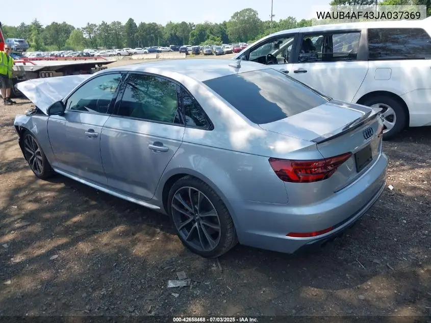 2018 Audi S4 3.0T Premium Plus VIN: WAUB4AF43JA037369 Lot: 42658468