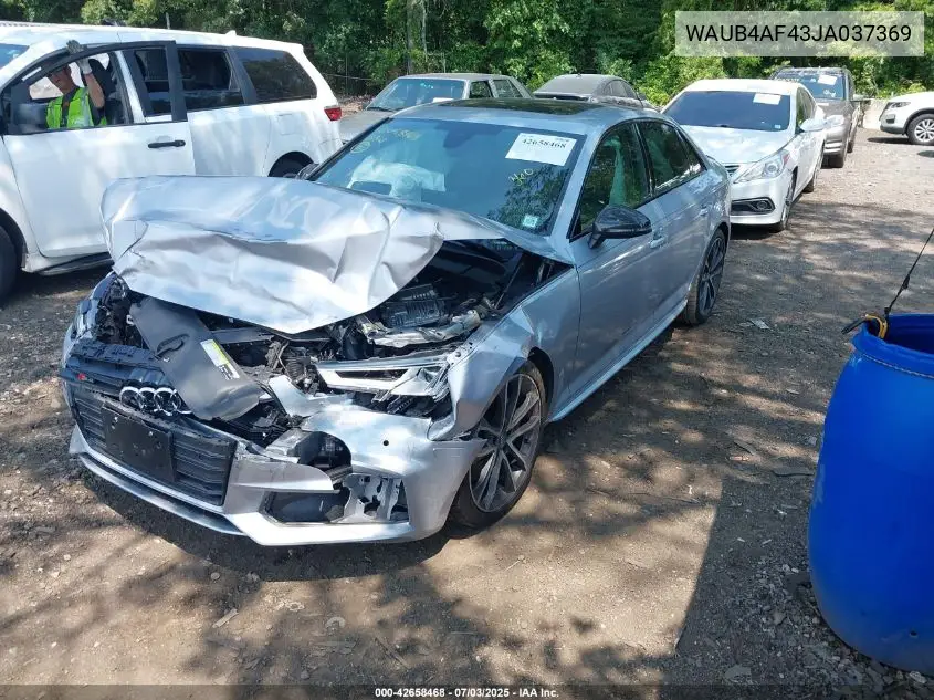 2018 Audi S4 3.0T Premium Plus VIN: WAUB4AF43JA037369 Lot: 42658468