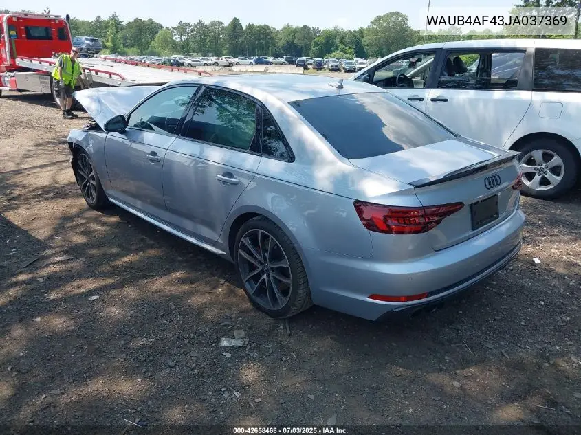 2018 Audi S4 3.0T Premium Plus VIN: WAUB4AF43JA037369 Lot: 42658468