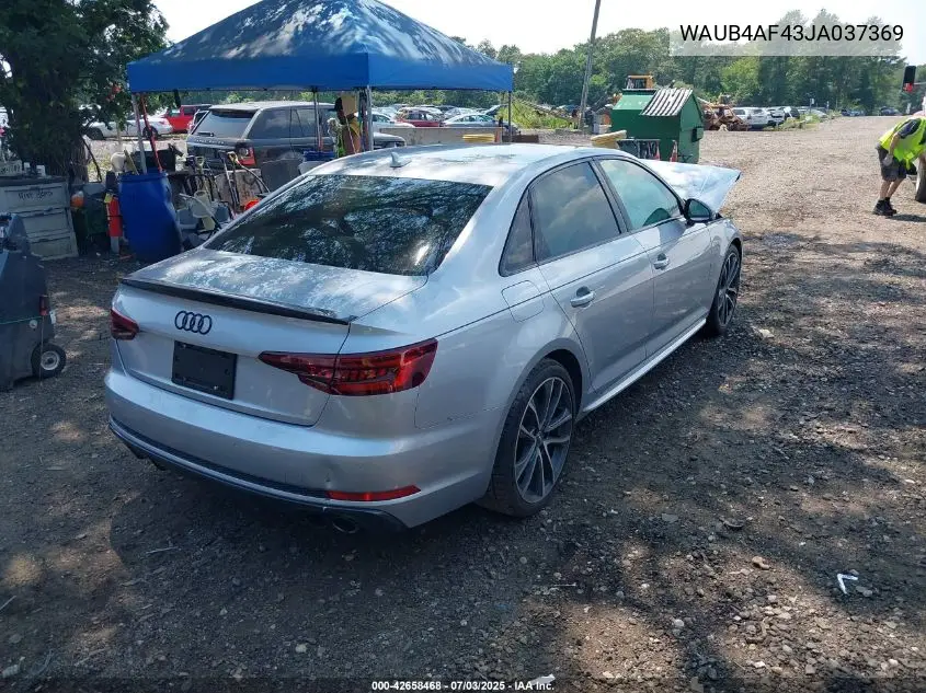 2018 Audi S4 3.0T Premium Plus VIN: WAUB4AF43JA037369 Lot: 42658468