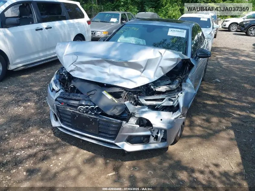2018 Audi S4 3.0T Premium Plus VIN: WAUB4AF43JA037369 Lot: 42658468