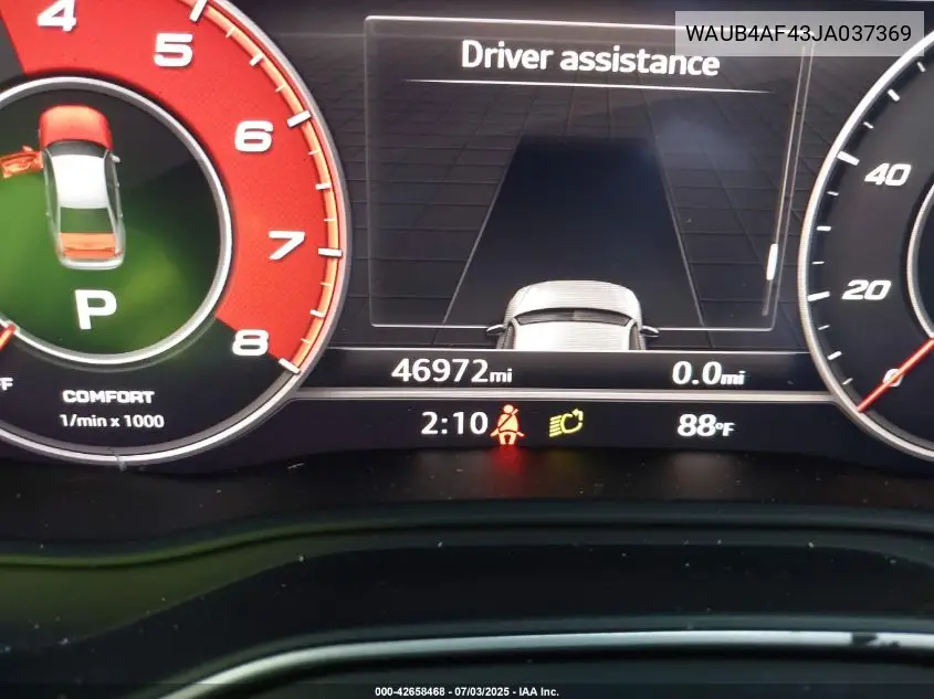 2018 Audi S4 3.0T Premium Plus VIN: WAUB4AF43JA037369 Lot: 42658468