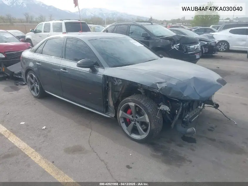 2019 Audi S4 3.0T Premium VIN: WAUB4AF47KA030040 Lot: 42021958