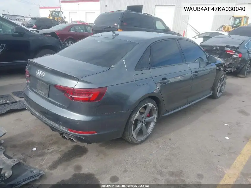 2019 Audi S4 3.0T Premium VIN: WAUB4AF47KA030040 Lot: 42021958