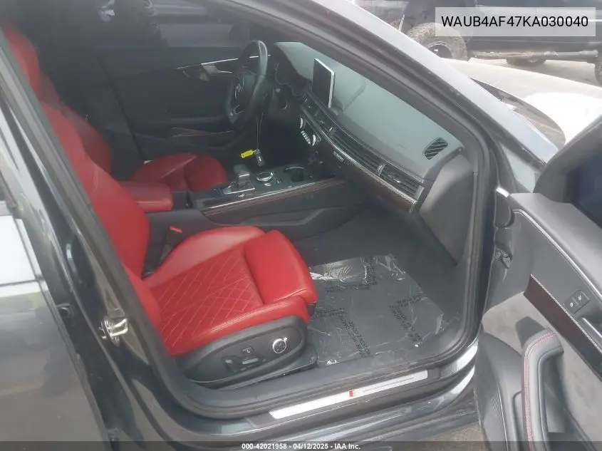 2019 Audi S4 3.0T Premium VIN: WAUB4AF47KA030040 Lot: 42021958