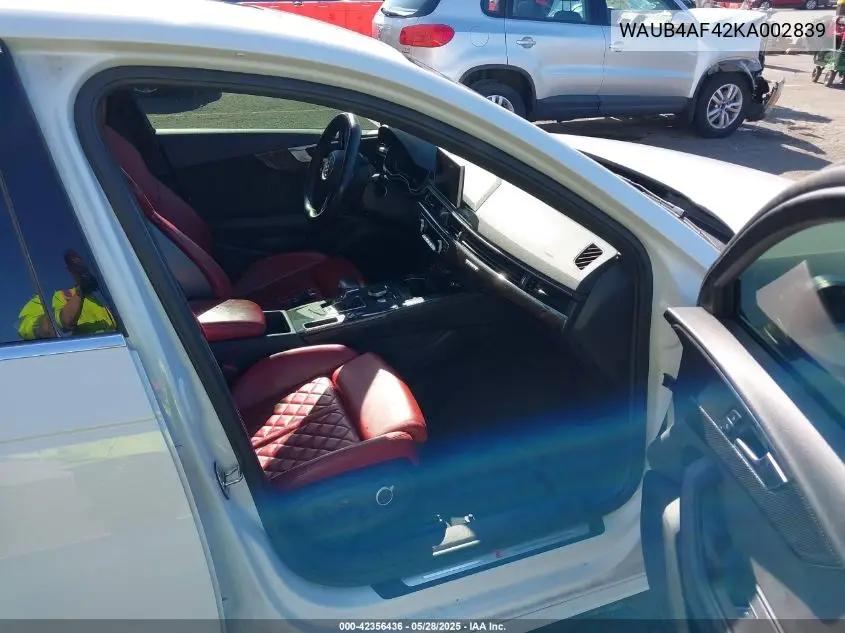 2019 Audi S4 3.0T Premium VIN: WAUB4AF42KA002839 Lot: 42356436