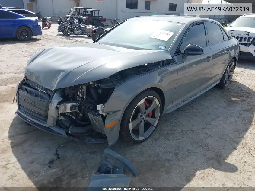 2019 Audi S4 3.0T Premium VIN: WAUB4AF49KA072919 Lot: 42625364