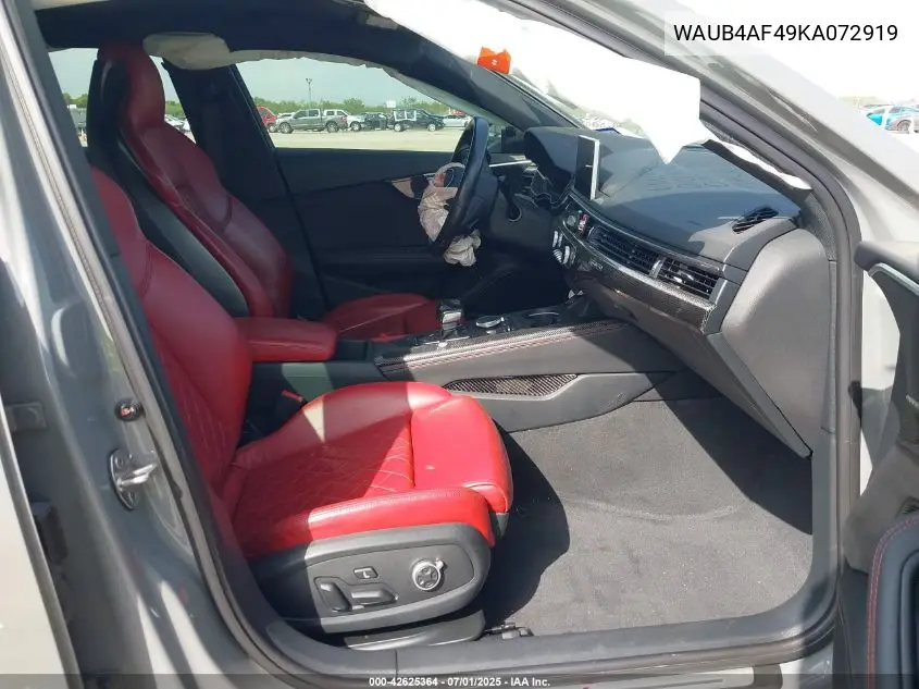 2019 Audi S4 3.0T Premium VIN: WAUB4AF49KA072919 Lot: 42625364