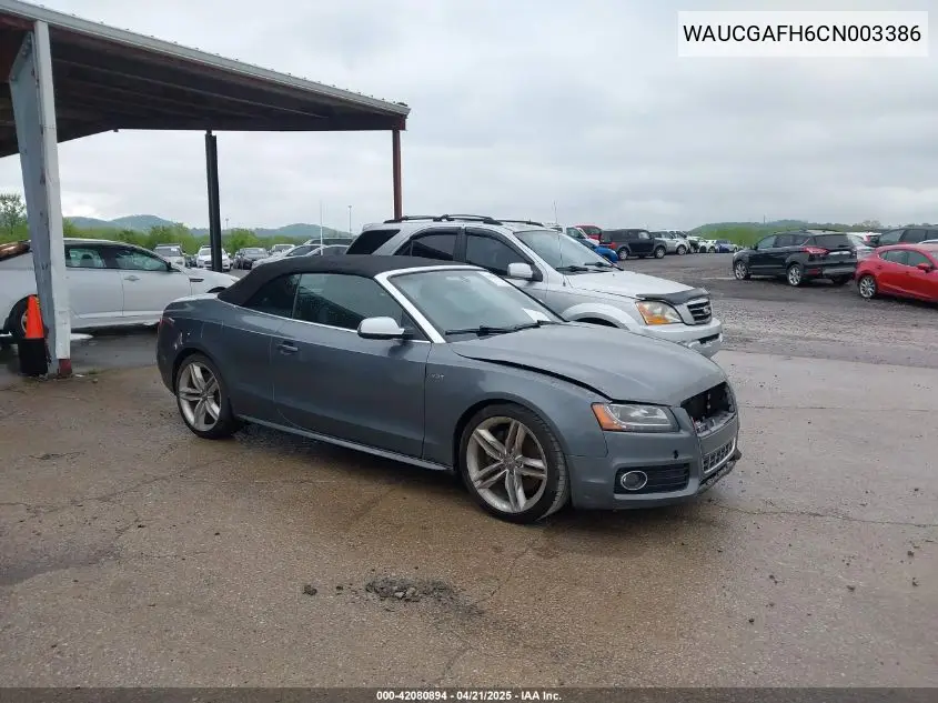 2012 Audi S5 3.0 Premium Plus VIN: WAUCGAFH6CN003386 Lot: 42080894