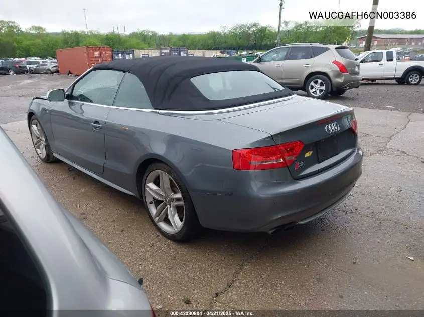 2012 Audi S5 3.0 Premium Plus VIN: WAUCGAFH6CN003386 Lot: 42080894