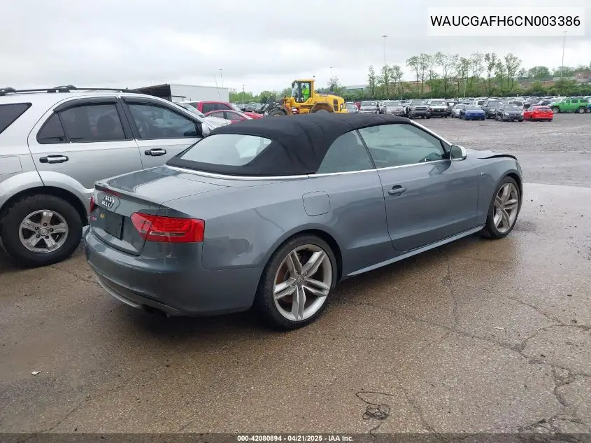 2012 Audi S5 3.0 Premium Plus VIN: WAUCGAFH6CN003386 Lot: 42080894