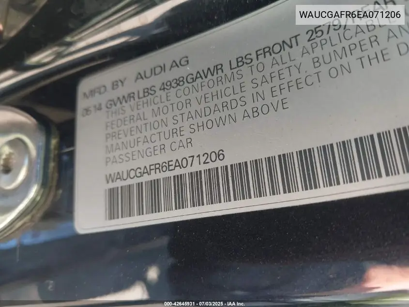 2014 Audi S5 3.0T Premium Plus VIN: WAUCGAFR6EA071206 Lot: 42645931