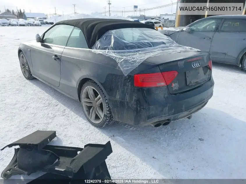 2016 Audi S5 VIN: WAUC4AFH6GN011714 Lot: 12242375
