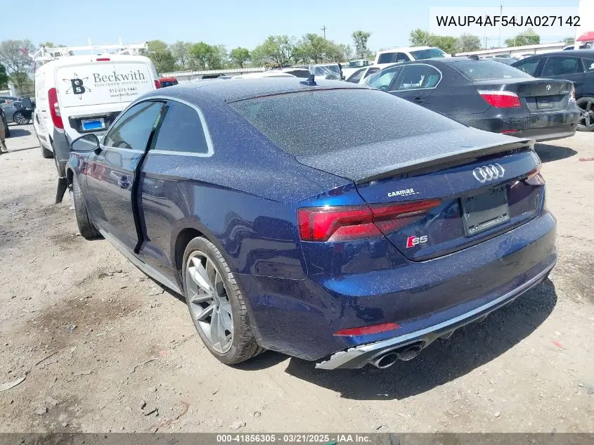 2018 Audi S5 3.0T Premium Plus VIN: WAUP4AF54JA027142 Lot: 41856305
