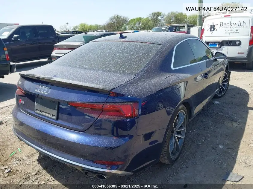 2018 Audi S5 3.0T Premium Plus VIN: WAUP4AF54JA027142 Lot: 41856305