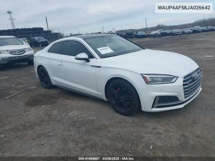 2018 Audi S5 3.0T Premium Plus VIN: WAUP4AF58JA026642 Lot: 41886687