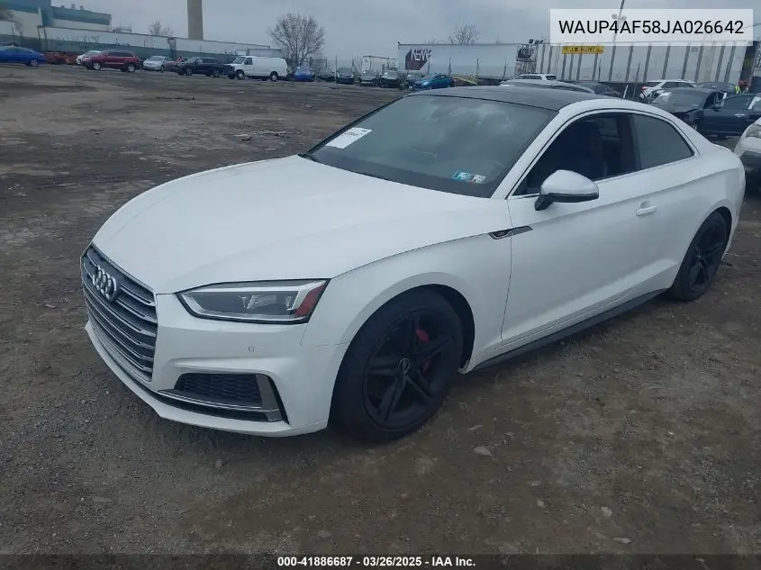 2018 Audi S5 3.0T Premium Plus VIN: WAUP4AF58JA026642 Lot: 41886687