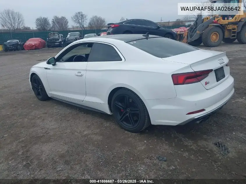 2018 Audi S5 3.0T Premium Plus VIN: WAUP4AF58JA026642 Lot: 41886687