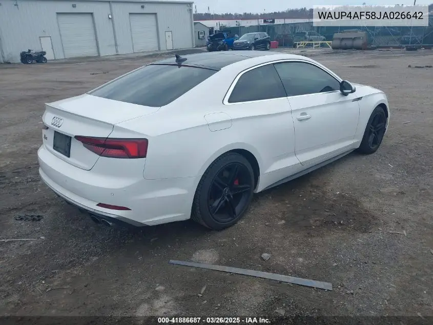 2018 Audi S5 3.0T Premium Plus VIN: WAUP4AF58JA026642 Lot: 41886687