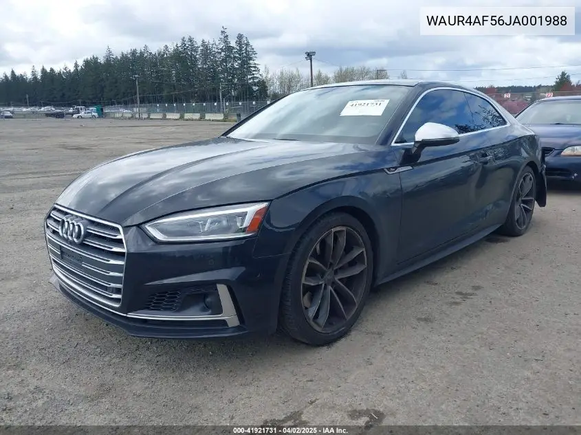 2018 Audi S5 3.0T Premium Plus VIN: WAUR4AF56JA001988 Lot: 41921731