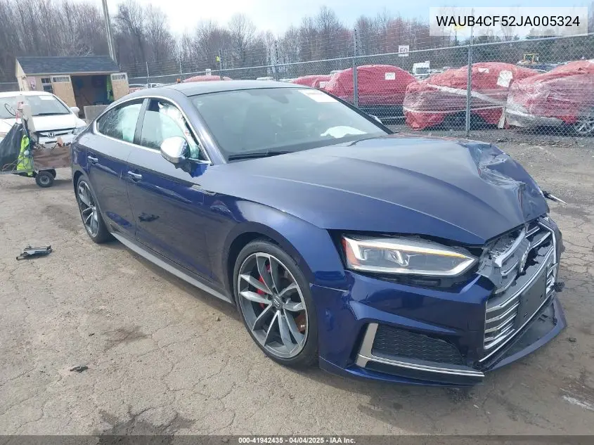 2018 Audi S5 3.0T Premium Plus VIN: WAUB4CF52JA005324 Lot: 41942435