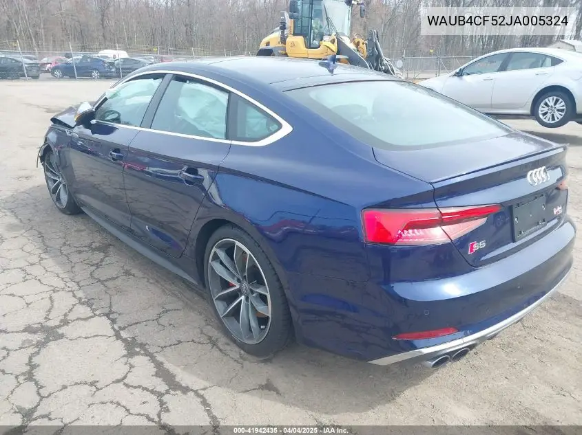 2018 Audi S5 3.0T Premium Plus VIN: WAUB4CF52JA005324 Lot: 41942435