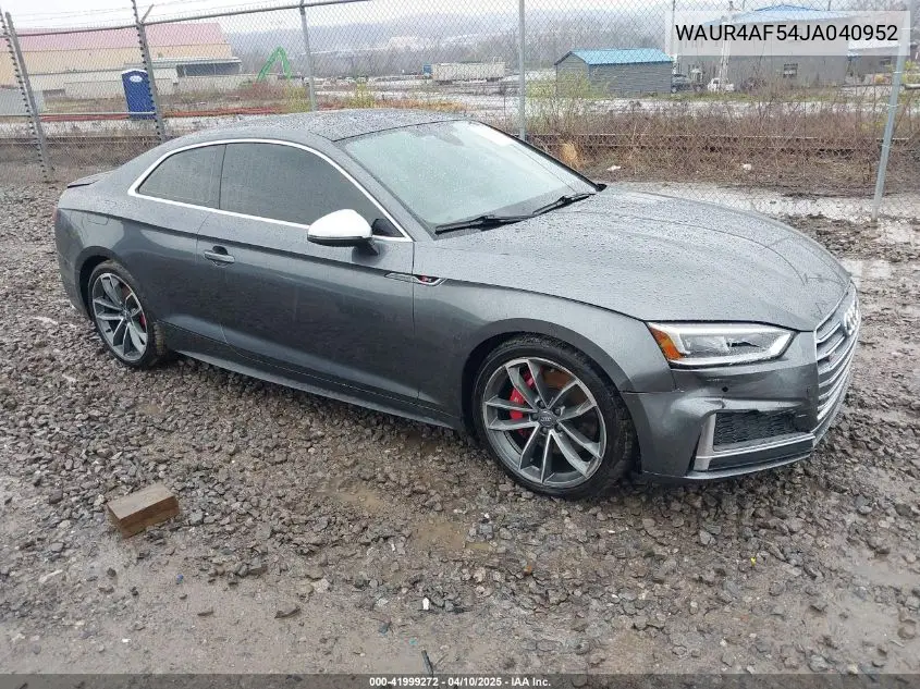 2018 Audi S5 3.0T Premium Plus VIN: WAUR4AF54JA040952 Lot: 41999272