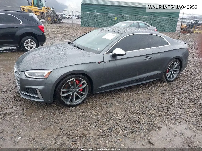 2018 Audi S5 3.0T Premium Plus VIN: WAUR4AF54JA040952 Lot: 41999272